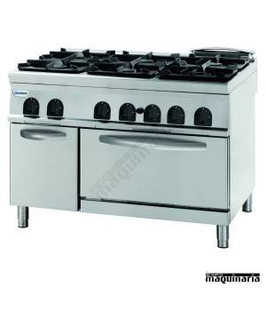 Cocina industrial a gas CLPFG12GG9 con 6 quemadores y horno industrial
