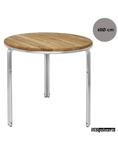 Mesa de terraza aluminio y fresno NIGL981 de 60 (Ø) cm