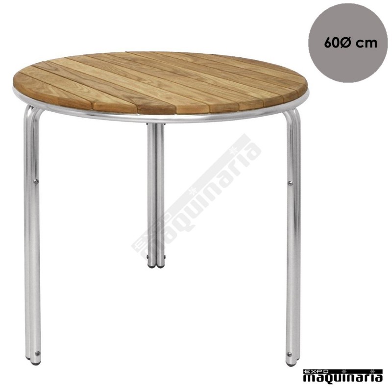 Mesa de terraza aluminio y fresno NIGL981 de 60 (Ø) cm