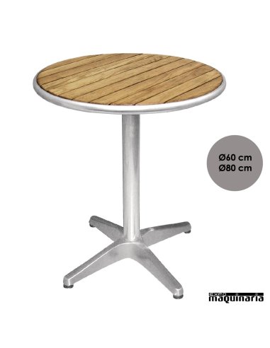 Mesa bar redonda aluminio y fresno NIU428 de 60/80 (Ø) cm