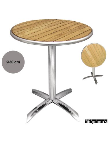 Mesa plegable redonda aluminio y fresno NIU424 de 60 (Ø) cm
