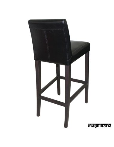 Taburete bar madera y polipiel negro trasera NIGG648