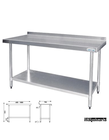 Mesa inox mural fondo 70 con estante