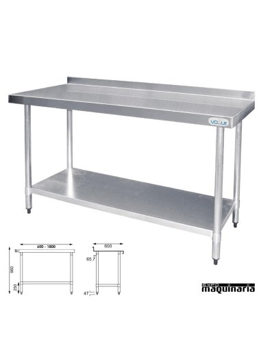 Mesa inox mural fondo 60 con estante