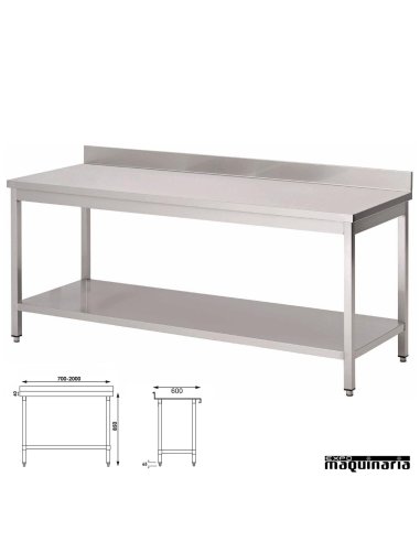 Mesa acero inoxidable con peto y estante fondo 60