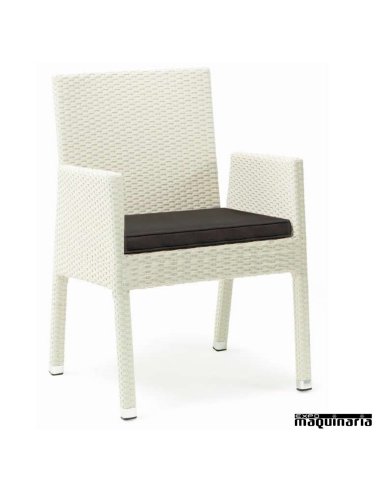 Sillon de ratan blanco con cojín IM4522 respaldo alto