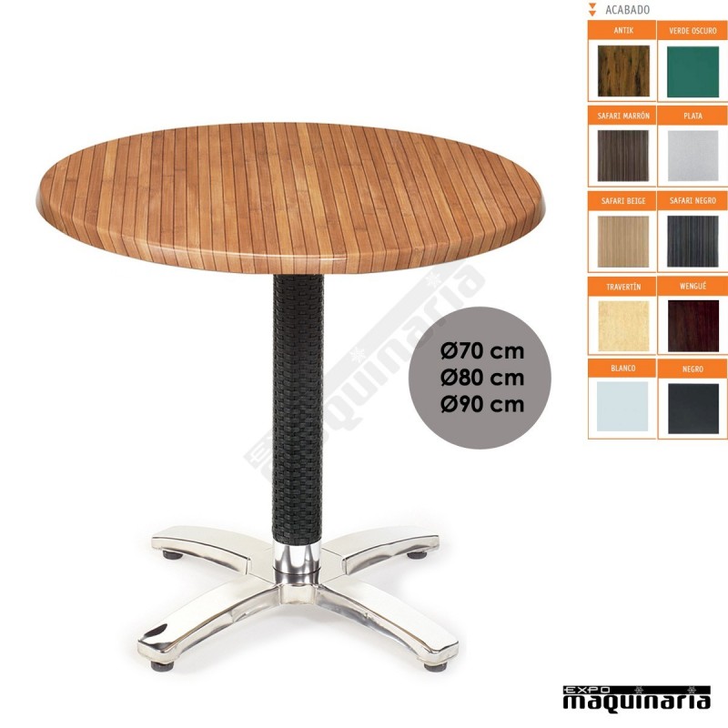 Mesa redonda pie aluminio y rattan