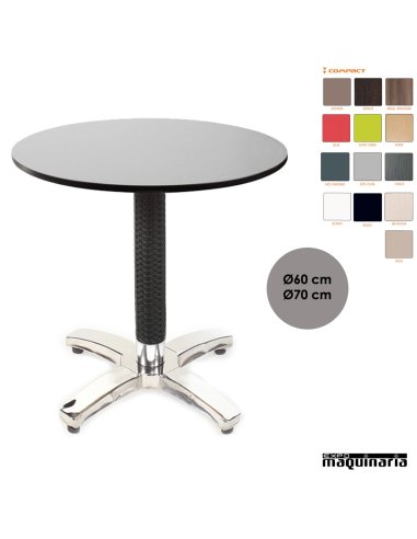 Mesa redonda IM9307CO columna aluminio y ratan