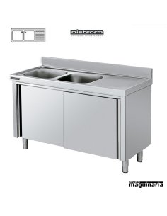 Fregadero inox mueble de puertas, 2 cubetas y escurridor 180x70 2