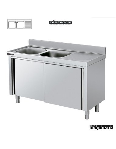 Fregadero inox mueble de puertas, 2 cubetas y escurridor derecha 180x70