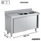 Fregadero inox mueble de puertas, 2 cubetas y escurridor 180x70