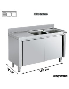 Fregadero inox mueble de puertas, 2 cubetas y escurridor 180x70