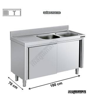 Fregadero industrial dos cubetas y escurridor con mueble 1800x700mm