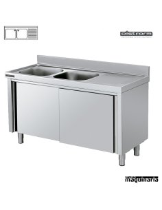 Fregadero industrial con mueble, 2 cubetas y escurridor derecha 210x70