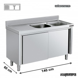 Fregadero inox. con puertas, 2 pozas y escurridor 140x60cm