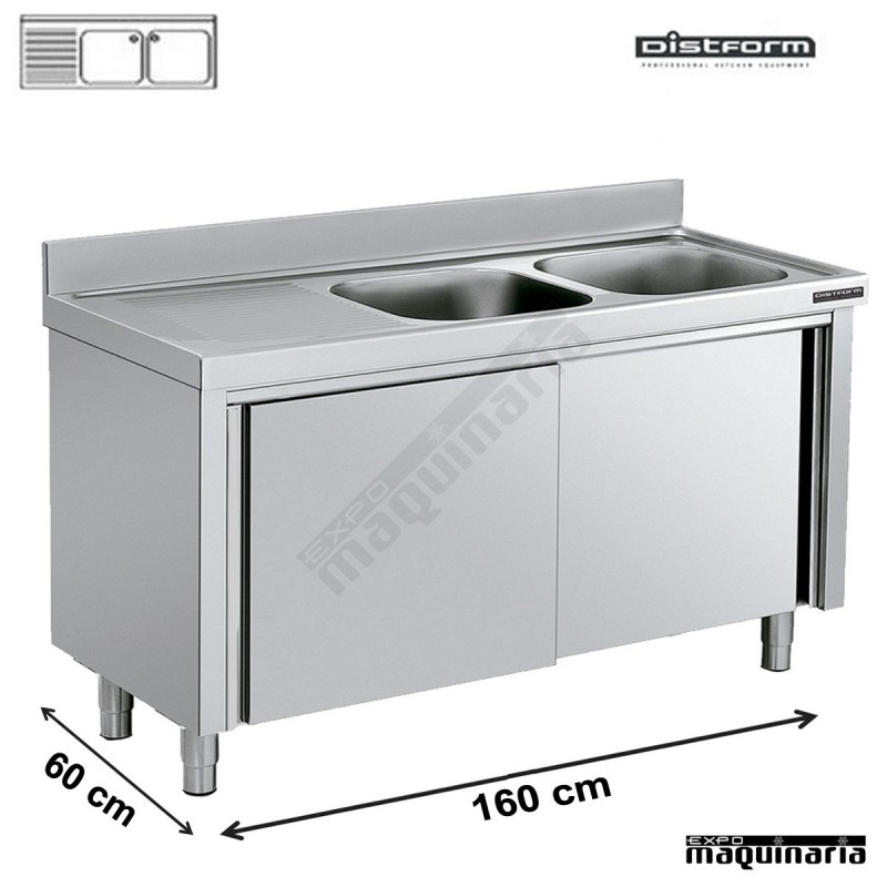 Fregadero inox 2 pozas con mueble 160x60cm