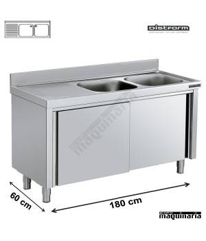 Fregadero industrial 2 pozas con mueble escurridor izquierda 180x60cm
