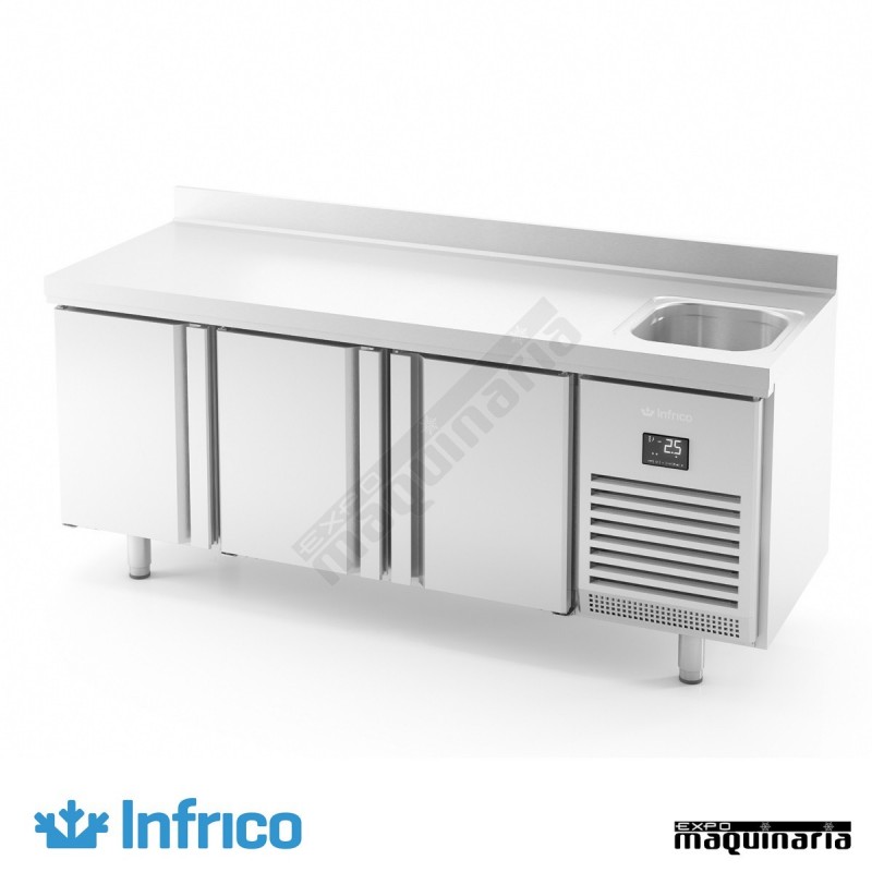 Mesa refrigerada con fregadero (196 x 60 cm) BMPPF 2000 II