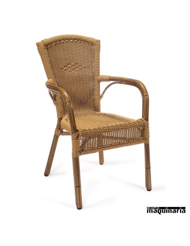 Sillon rattan y aluminio IM8036 crema nogal