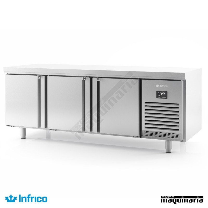 Mesa refrigerada pasteleria Central (218,5 x 80 cm) MR2190PDC puertas abiertas