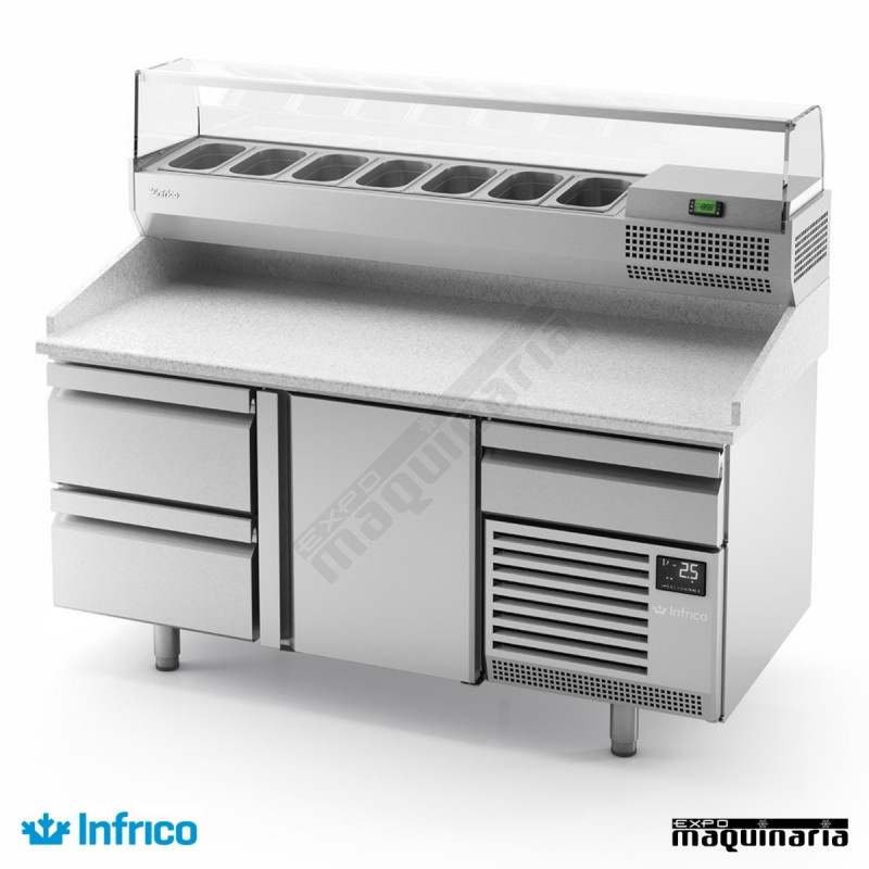 Mesa refrigerada para pizzas (173,8 x 80 cm) cajones