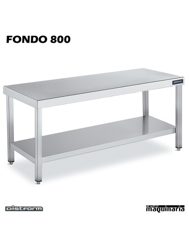 Mesa Acero Inoxidable Central FONDO 800 con estante