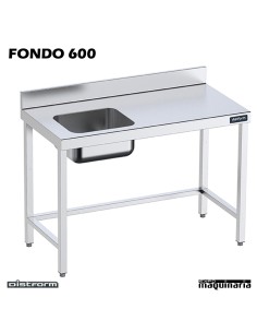 Mesa Inox. Chef  cubeta izquierda sin estante fondo 600 2