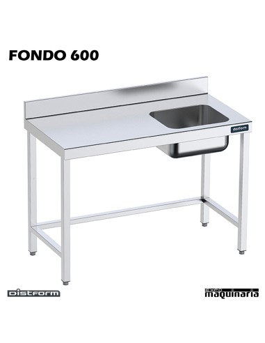 Mesa Acero inox. Chef con cubeta a la derecha fondo 600