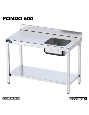 Mesa Inox. Chef cubeta derecha con estante fondo 600