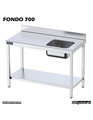 Mesa Inox. Chef  cubeta derecha con estante fondo 700