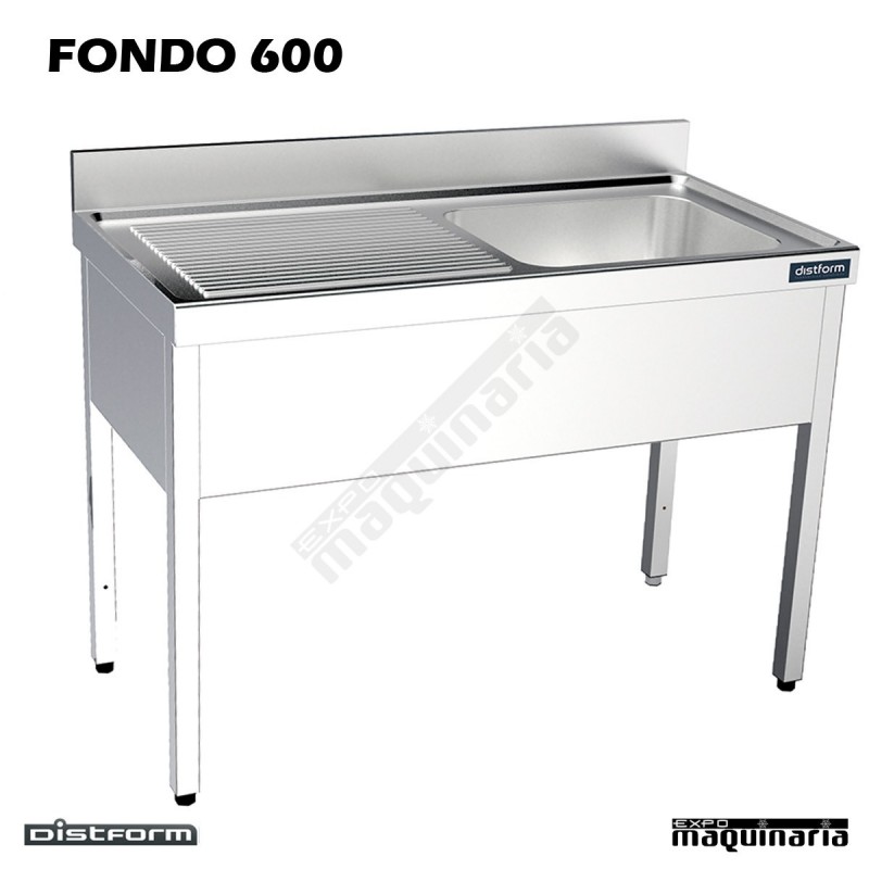 Fregadero acero inox. con bastidor Una Cubeta y escurridor Fondo 600