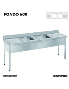 Fregadero  acero inox. con bastidor Dos Cubetas y Dos escurridores Fondo 600
