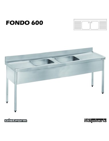 Fregadero  acero inox. con bastidor Dos Cubetas y Dos escurridores Fondo 600