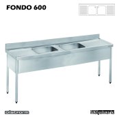 Fregadero  acero inox. con bastidor Dos Cubetas y Dos escurridores Fondo 600