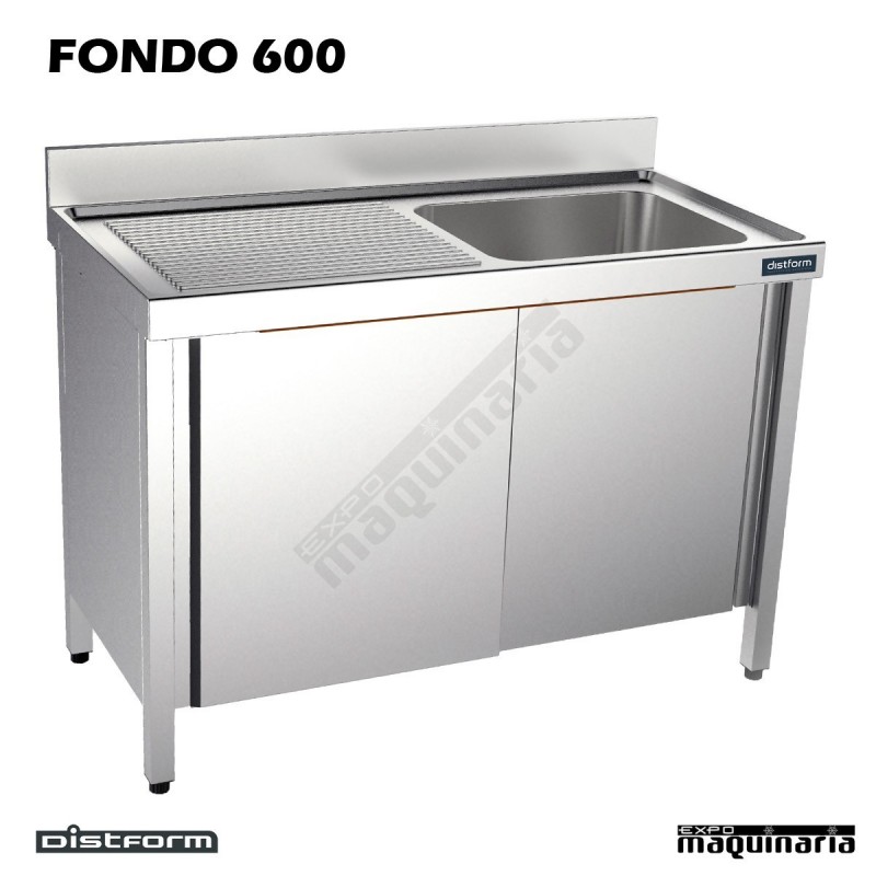 Fregadero acero inox. con bastidor Una Cubeta y escurridor Fondo 600