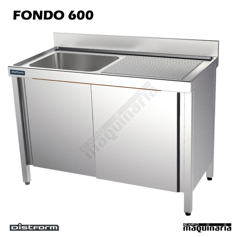 Fregadero industrial con mueble inox 1 cubeta, escurridor con puertas