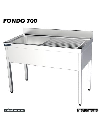 Fregadero  acero inox. con bastidor Una Cubeta y escurridor Fondo 700
