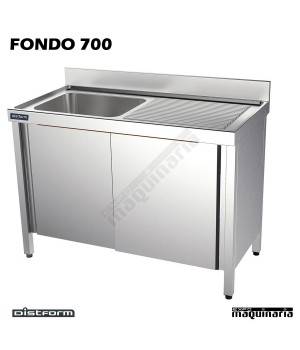 Fregadero industrial inox con mueble, puertas, 1 cubeta y escurridor 700