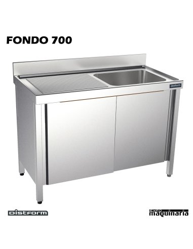 Fregadero inox. con mueble, puertas, 1 cubeta y escurridor izquierda 120x70