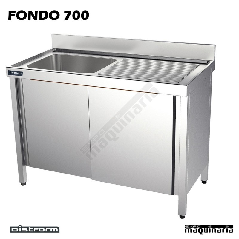 Fregadero inox. con mueble, puertas, 1 cubeta y escurridor 120x70