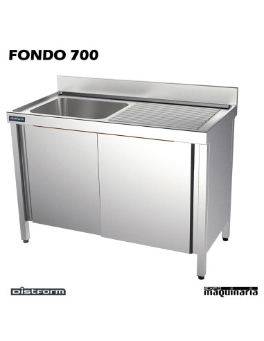 Fregadero con mueble INOX, 1 cubeta y escurridor 130x70
