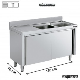 Fregadero inox mueble de puertas, 2 cubetas y escurridor 160x70