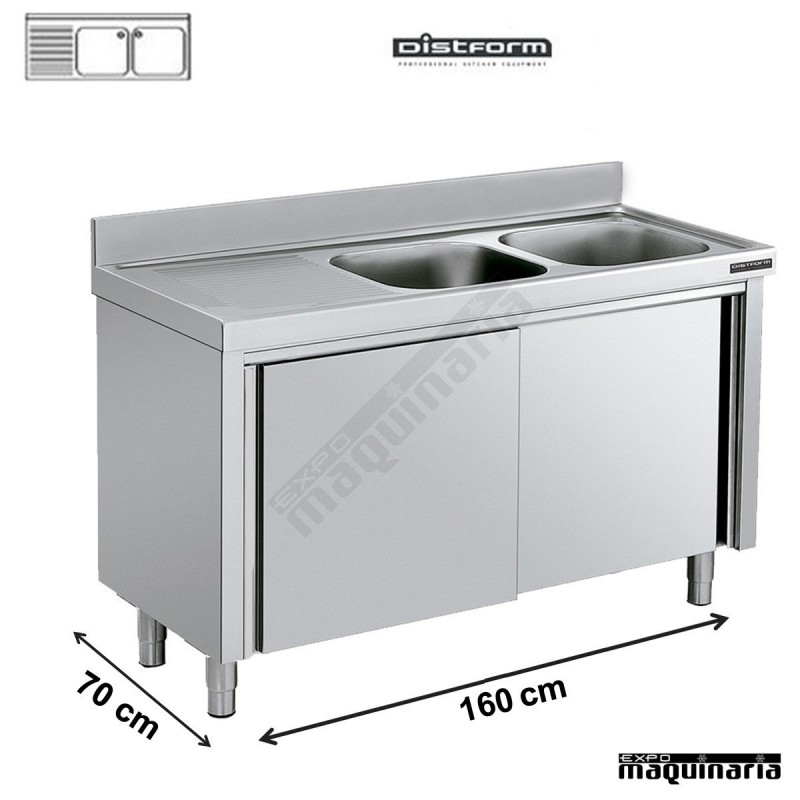 Fregadero inox mueble de puertas, 2 cubetas y escurridor