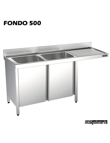 Fregadero inox. 2 pozas, mueble, hueco lavavajillas Fondo 500