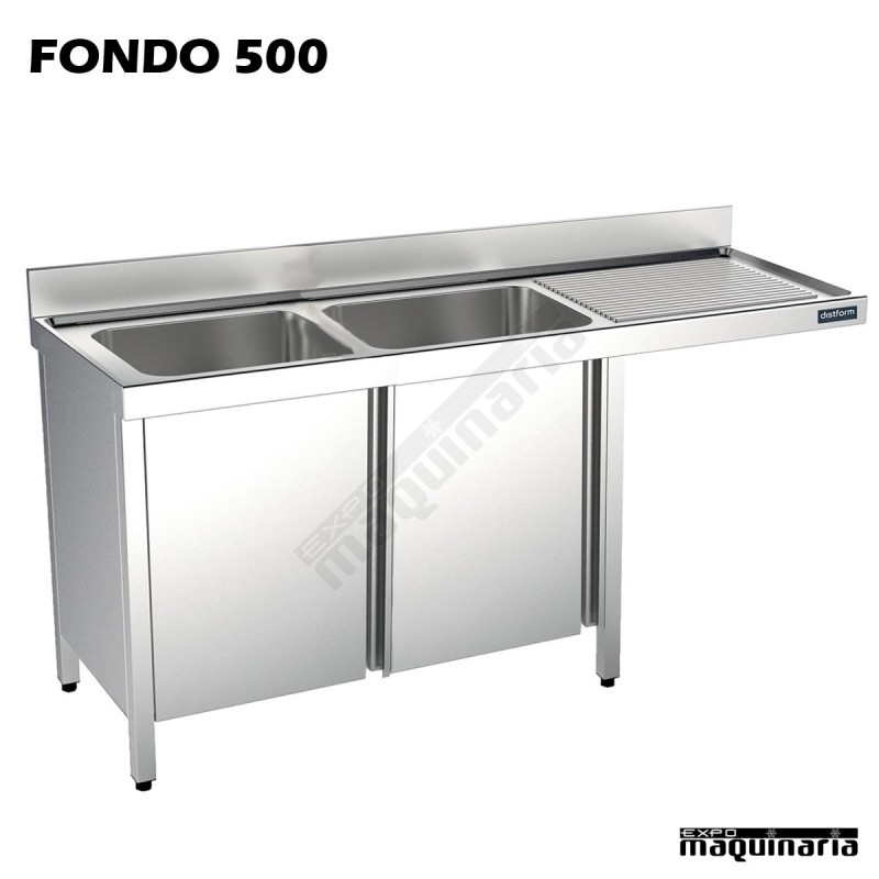 Fregadero inox. 2 pozas, mueble, hueco lavavajillas Fondo 500