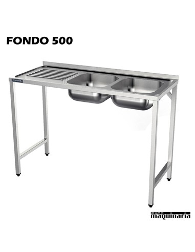 Fregadero acero inox. con bastidor 2 Cubeta y escurridor Fondo 500