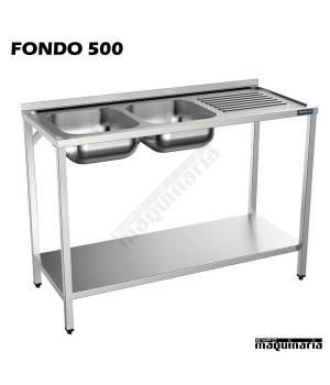 Fregadero inox., bastidor, 2 Cubeta, estante y escurridor Fondo 500