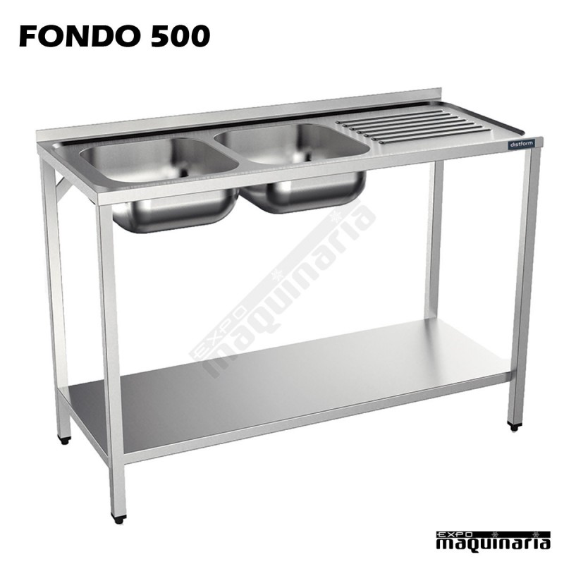 Fregadero inox., bastidor, 2 Cubeta, estante y escurridor Fondo 500