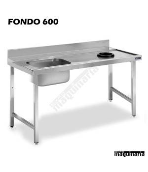 Mesa con Fregadero inox, bastidor, aro de desbarazado y escurridor, sin espacio de lavavajillas