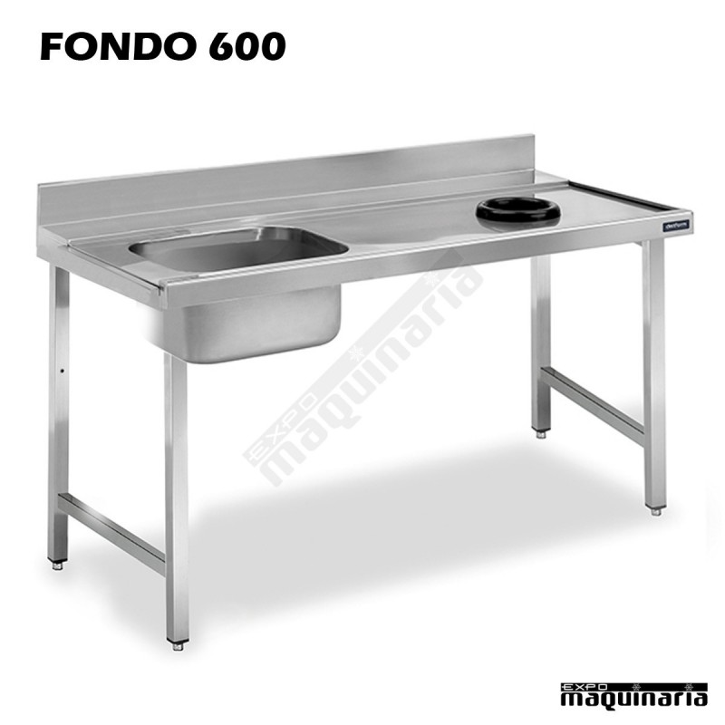 Mesa con Fregadero inox, bastidor, aro de desbarazado y escurridor, sin espacio de lavavajillas